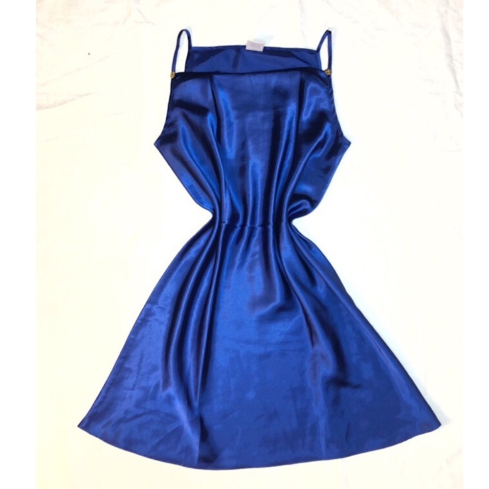 Vintage Royal Blue Silky Slip Dress/Nightie Medium